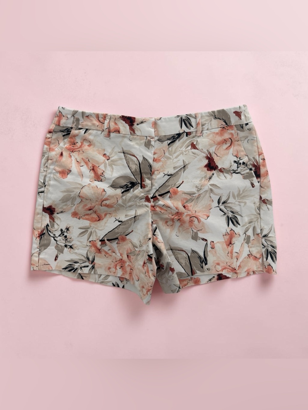 White House Black Market Floral Print Shorts in Peach and Cream